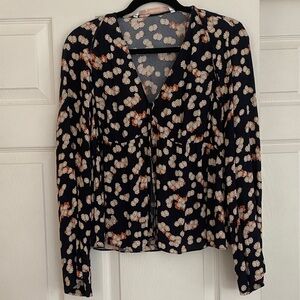 Zara Dark Blue Floral Print Blouse